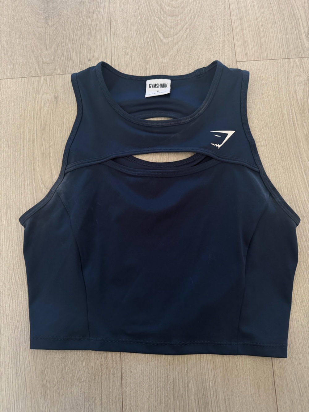 Navy Athletic Crop Top with White Logo
